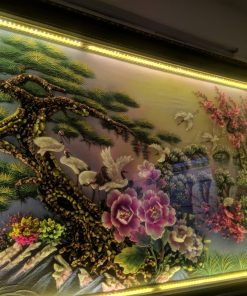 tranh đá quý hoa mẫu đơn , chim công, cây tùng đẹp