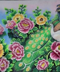 Tranh đá quý 3d chim công và hoa mẫu đơn