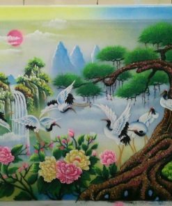 Tranh đá quý tùng hạc diên niên