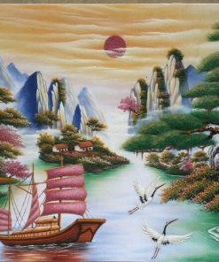 Tranh đá quý tùng nghênh khách được làm bằng đá tự nhiên