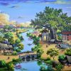 tranh đá quý đồng quê cây đa