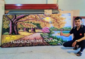 tranh đá quý phong cảnh ngôi nhà hạnh phúc