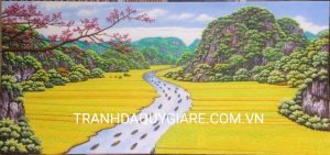Tranh đá quý phong cảnh núi đồi mừng tân gia