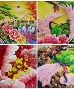 Tranh đá quý tùng hạc 3d, tranh đá quý tùng hạc diên niên