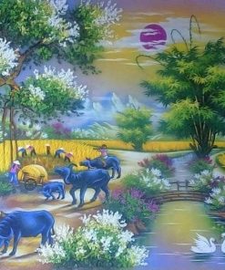 Tranh đá quý cảnh bình minh trên quê hương