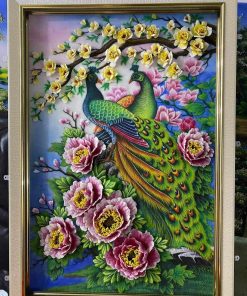 tranh đá quý Khổng Tước Cát Tường