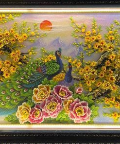 tranh đá quý Khổng Tước Cát Tường