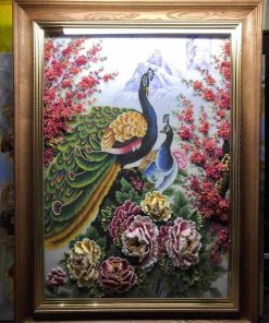 tranh đá quý Khổng Tước Cát Tường