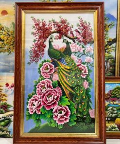 tranh đá quý Khổng Tước Cát Tường