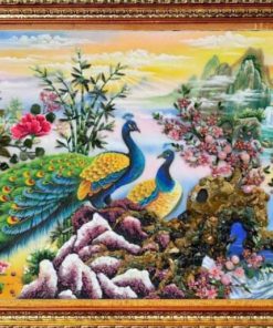 tranh đá quý Khổng Tước Cát Tường