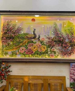 tranh đá quý Khổng Tước Cát Tường