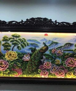 tranh đá quý Khổng Tước Cát Tường