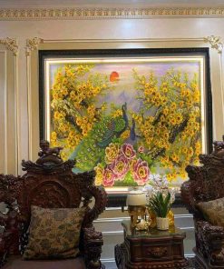 tranh đá quý Khổng Tước Cát Tường