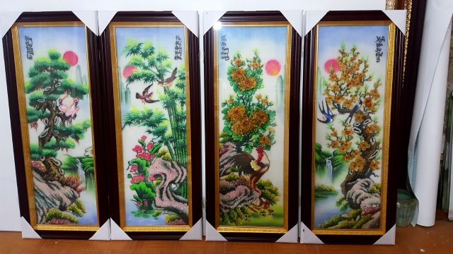 Tranh Đá Quý Tứ Quý Xuân Hạ Thu Đông