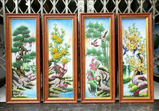 Tranh Đá Quý Tứ Quý Xuân Hạ Thu Đông