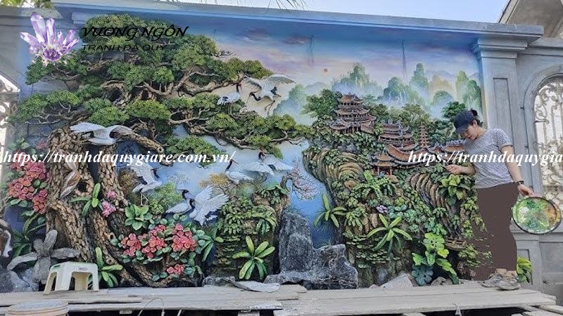 tranh đắp phù điêu nổi xi măng