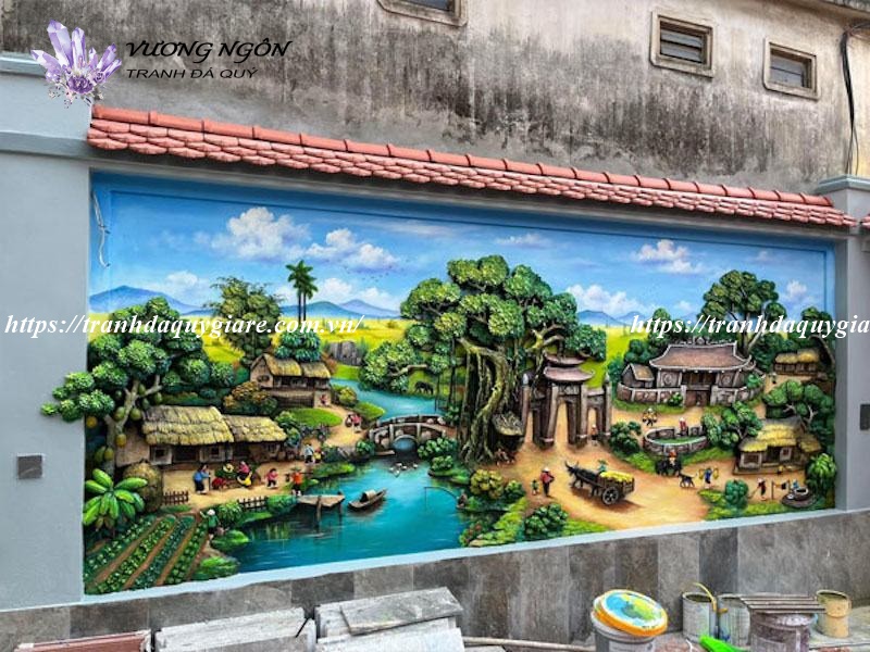 tranh đắp phù điêu nổi xi măng
