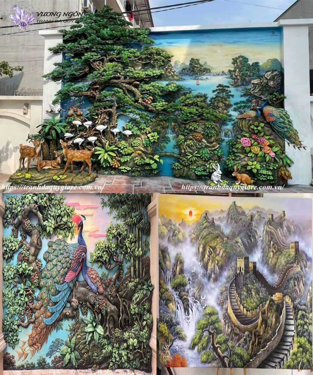 tranh đắp phù điêu nổi xi măng