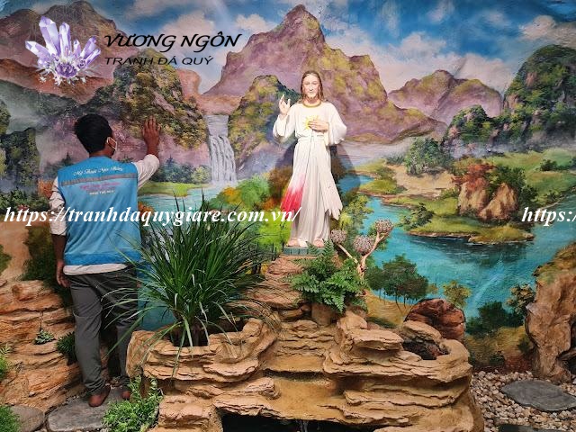 tranh đắp phù điêu nổi xi măng
