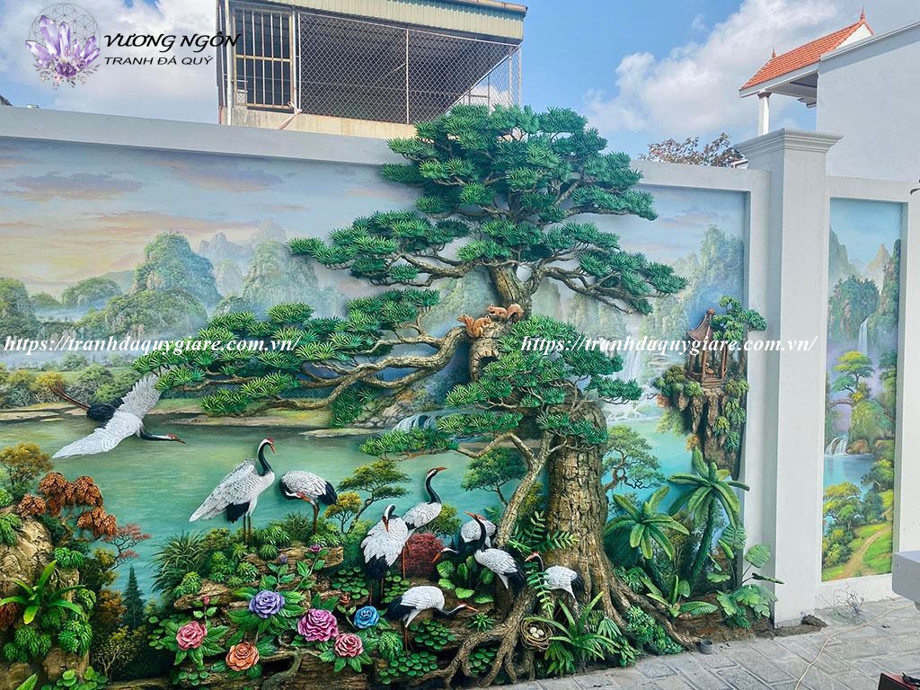 tranh đắp phù điêu nổi xi măng
