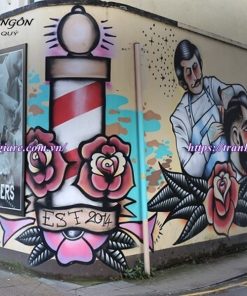 Vẽ tranh tường Barber Shop tiệm hớt tóc, salon tóc